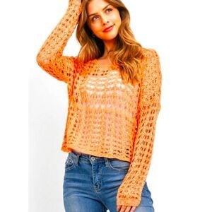 Love Riche Crochet  orange/ mango size small long sleeve top